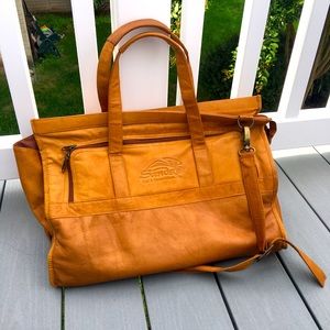 Genuine leather caramel travel duffle briefcase